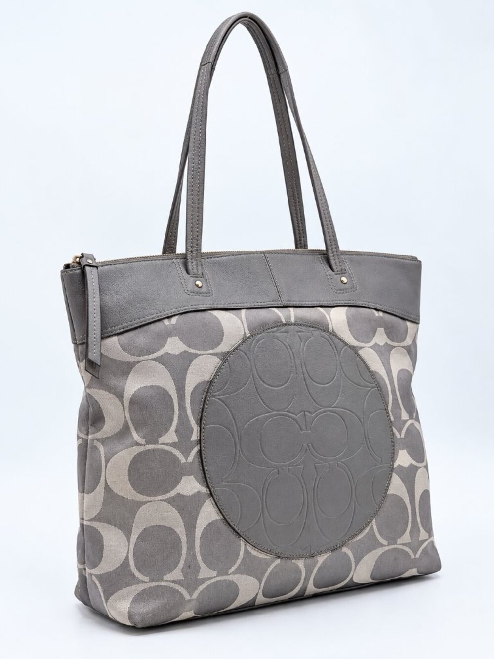 Coach Signature C Gray Jacquard Leather Large Tote Shoulder Bag